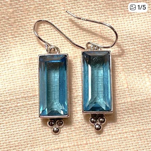 Vintage Estate Sterling Silver 925 made in Mexico blue stone dangle earrings - Picture 3 of 8